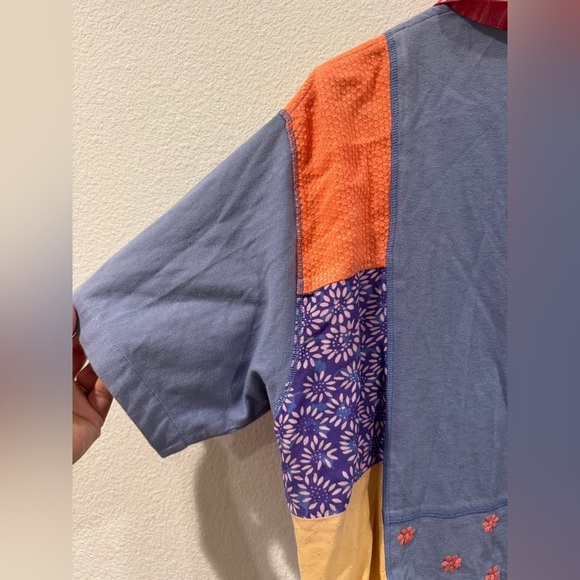 Vintage Faith Patchwork Boho Floral Button Front Collared Cropped Top Size Small - Picture 12 of 16